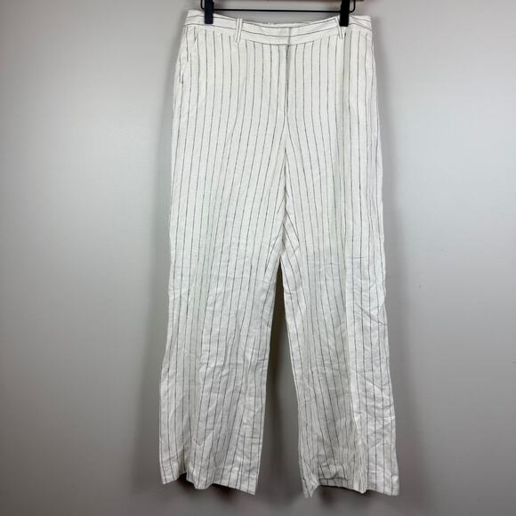 Michael Kors 100% Linen Pants Womens 6 White Black Striped Wide Leg Coastal Core - Picture 2 of 11
